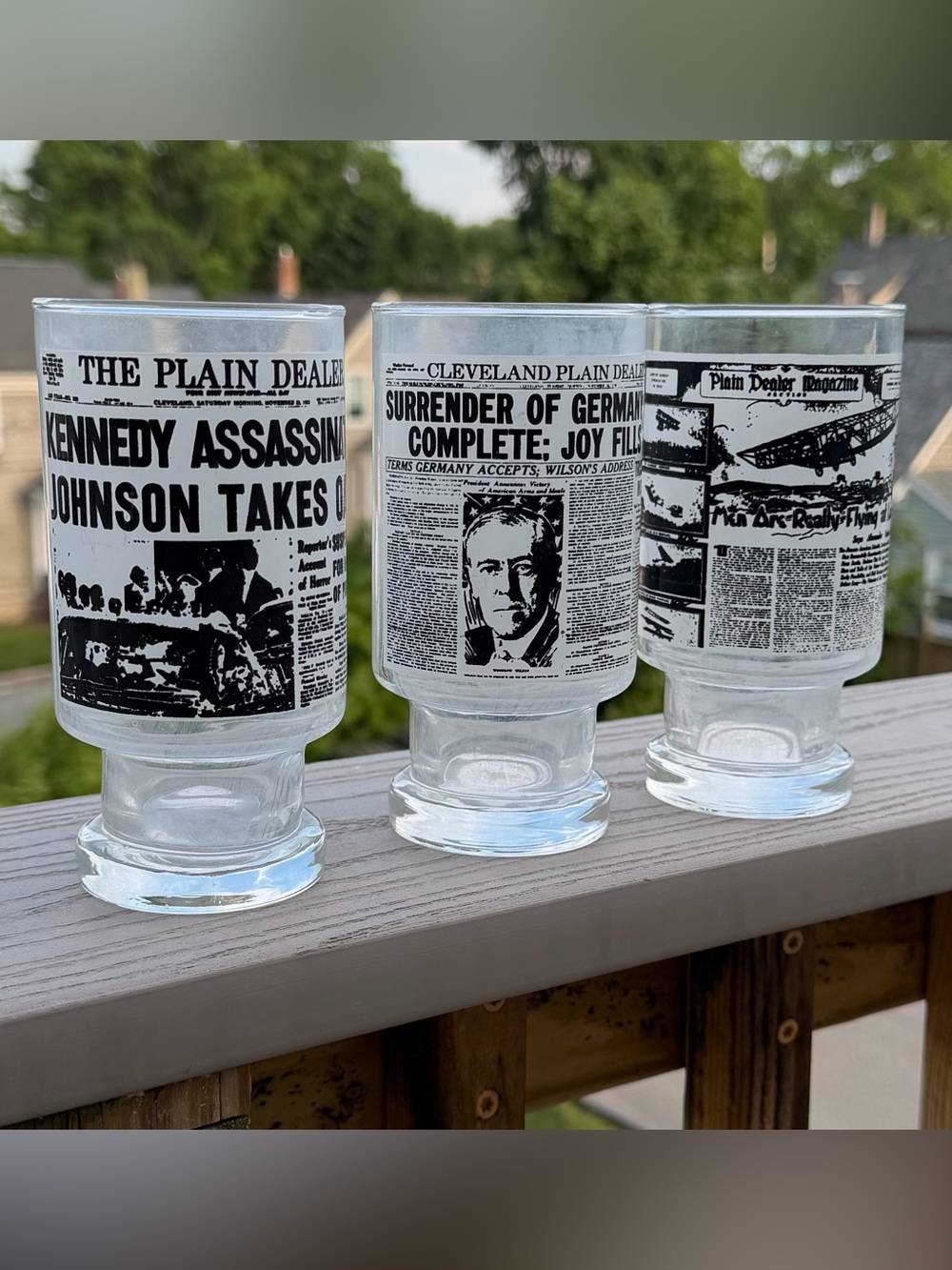 Vintage MCM Set of 3 Libbey Glass Newspaper Headline Tumblers